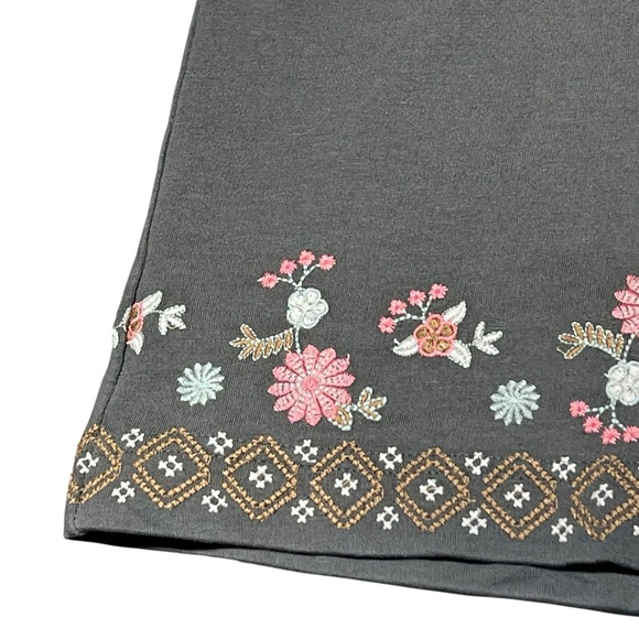 J. Jill NWT watercress green floral embroidered cotton pull on drawstring skirt - Picture 5 of 11